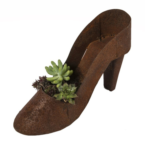 Garden 22cm Rust Metal High Heel Planter Outdoor Decor