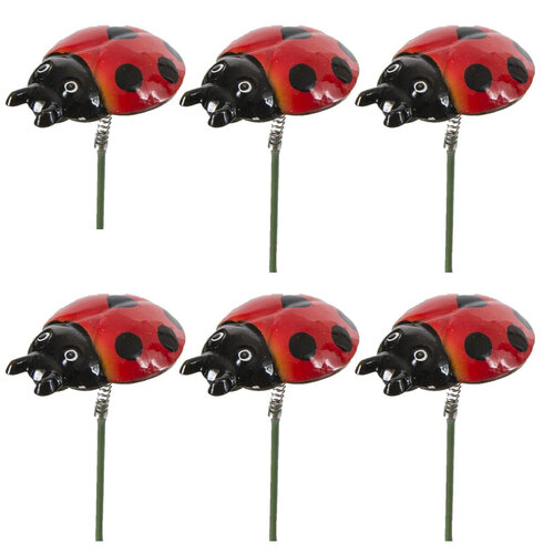 12x Garden 31cm Ladybugs on Stick Red Small Outdoor Decor