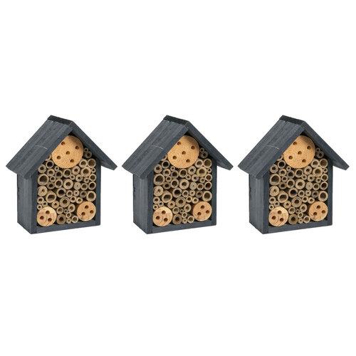 3x Garden 20.5cm Insect Hotel Habitat House Outdoor Decor - Black