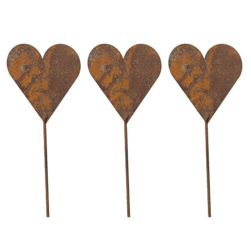 3x Garden 25cm Rust Metal Stick Heart Outdoor Yard Decor