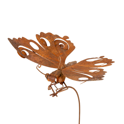 Garden 152cm Rust Metal Single Butterfly Stake Outdoor Decor