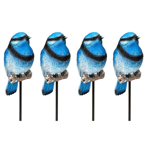 4x Garden Polyresin 25cm Blue Bird on Stick Outdoor Decor