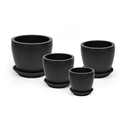 4pc Ceramic Tall Pot Planter w/ Saucer Garden Decor - Matte Black
