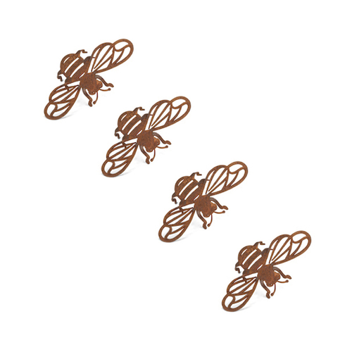 4x Pot Hanger 14cm Bee Corten Steel Garden Decor Small - Brown