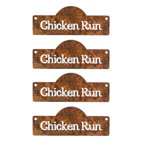 4x Sign Chicken 20x8cm Rust Ornament Decor - Assorted