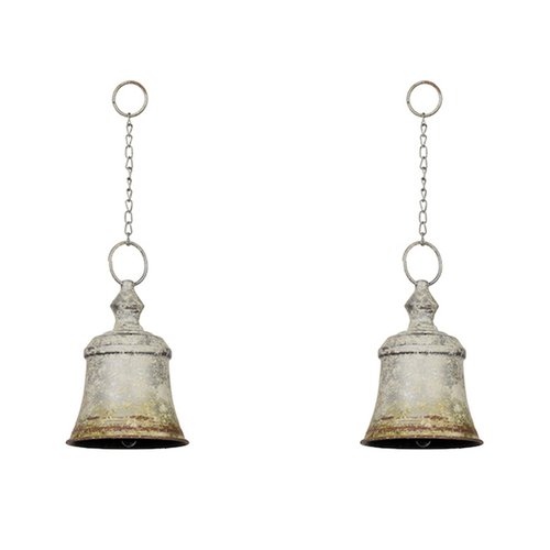 2x Moss Zinc Squat Bell w/ Jute Hanger 20.5cm Ornament Hanging Decor