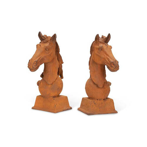 2pc A.FRESCO Cast Iron Horse Head on Ball Set 32x47cm - Rust