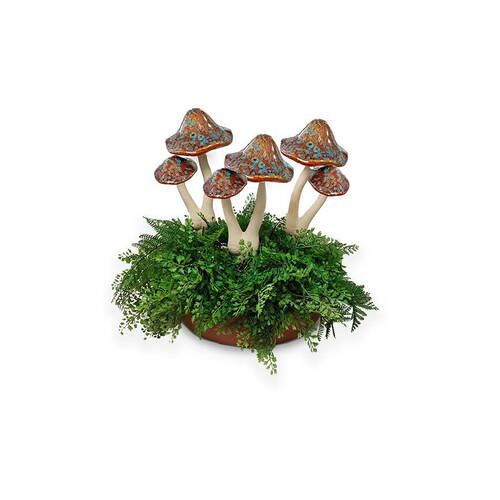 A.FRESCO Ceramic Double Mushroom Garden Decor 12x29cm - Brown 