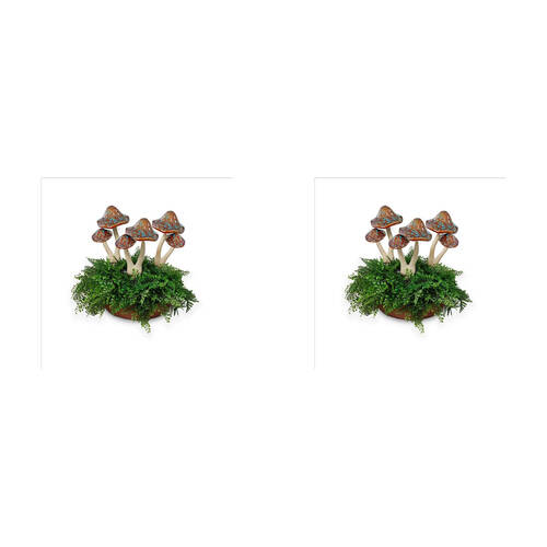 2PK A.FRESCO Ceramic Double Mushroom Garden Decor 12x29cm - Brown 