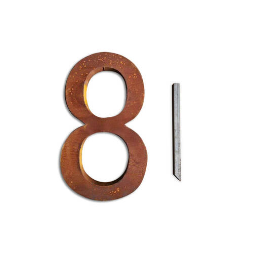 A.FRESCO Steel House Number EIGHT Sign/Plaque 23.7x40cm - Rust