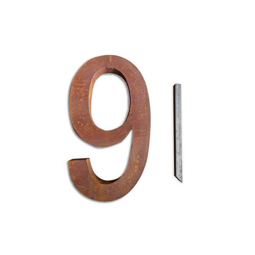A.FRESCO Steel House Number NINE Sign/Plaque 22.9x40cm - Rust