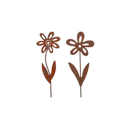 2PK Forget Me Not Stake Rusted Metal Flower Home/Garden Decor 50x16cm - Assorted