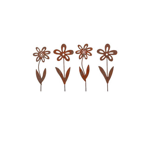 4PK Forget Me Not Stake Rusted Metal Flower Home/Garden Decor 50x16cm - Assorted