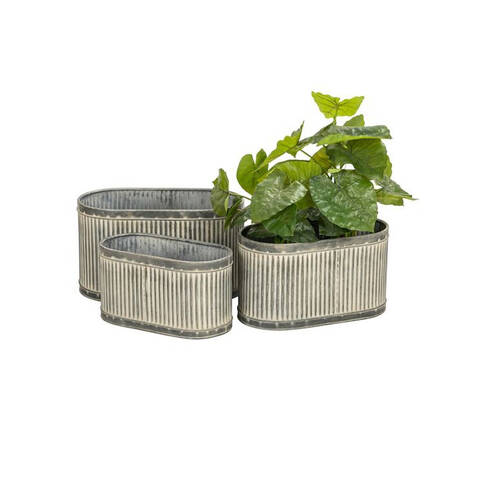 3pc A.FRESCO Metal Striped Indoor/Outdoor Pot Oblong Set - Grey
