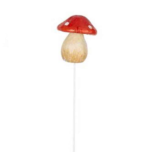  Mushroom on Red Stick Outdoor Decoration Small & White Assorted