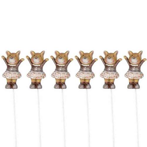 6PK Small Resin Mice on Stick Outdoor Decoration 32x14.5cm Assorted