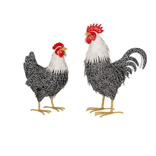 2pc A.FRESCO Steel Chicken & Rooster Set Home Decoration Black White