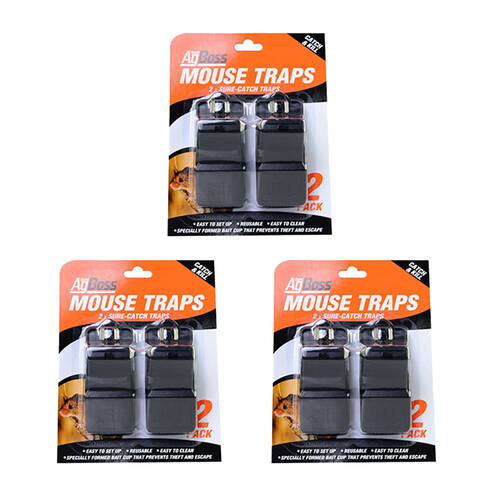 3x 2pc AgBoss Sure-Catch Reusable No Touch Disposal Mouse-trap Black