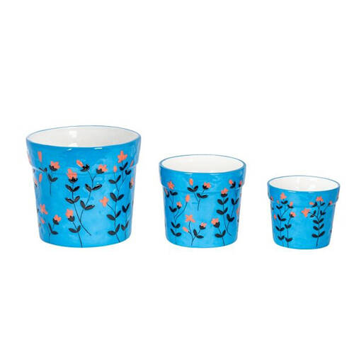 3pc Ceramic Flower Planter Pot Set 23/18/15cm Blue/Pink
