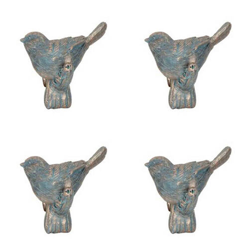 4PK Polyresin Bird Planter Pot Sitter Ornament Aged Brass Assorted