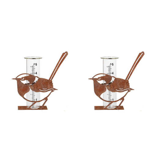 2PK Wren Bird Glass Rain Gauge Outdoor Decoration 17x15cm Rust