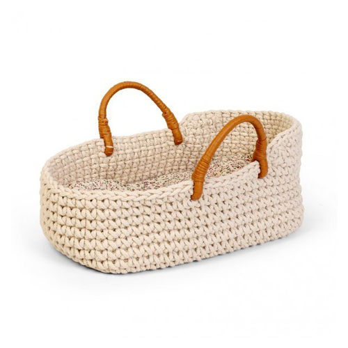 By Astrup Knitted Basket & Bedding Set For 38cm Miniland Doll 2y+