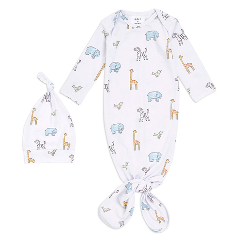 2pc Aden Anais Jungle Jammin Baby/Infant Comfort Knit Gown Hat Set