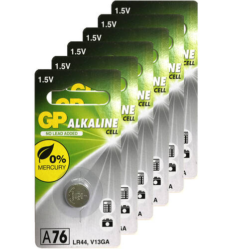 6pc GP LR44 A76 V13GA 1.5V Alkaline Button Cell Batteries