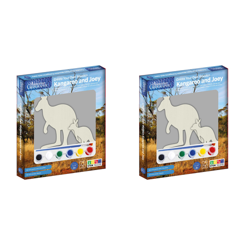 2PK Australian Geographic Create Your Own Wooden Kangaroo and Joey Kids Toy 3+