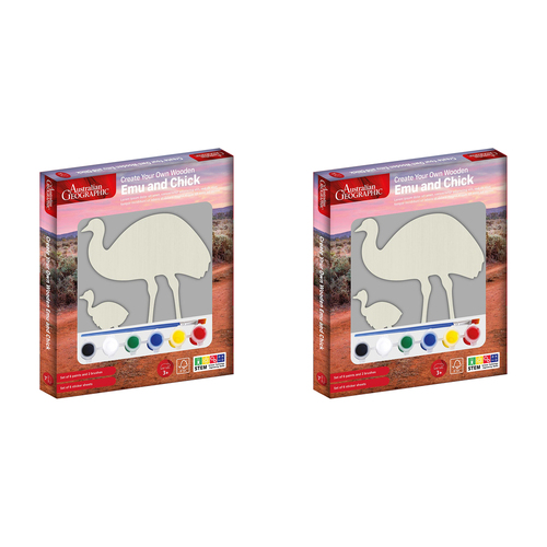 2PK Australian Geographic Create Your Own Wooden Emu and Chick Kids Toy 3+