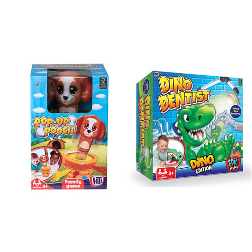 2pc HTI Dino Dentist and Pop Up Pooch Kids Combo Strategy Game Set 3y+