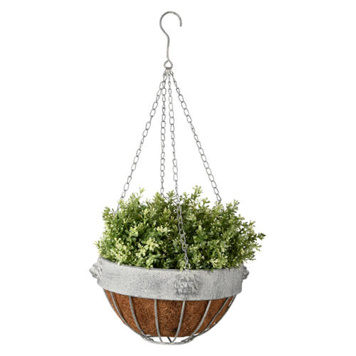 Esschert Design Round Lion Hanging Basket Galvanized Steel Grey