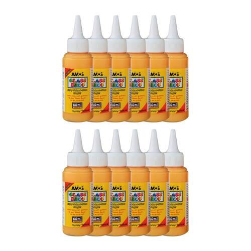 12PK Amos Stained Glass Deco Yellow 60ml DIY Craft Art Paint Kids Children 6y+