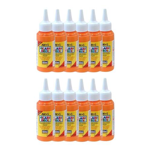 12PK Amos Stained Glass Deco Orange 60ml DIY Craft Art Paint Kids Children 6y+