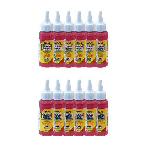 12PK Amos Stained Glass Deco Red 60ml DIY Craft Art Paint Kids Children 6y+