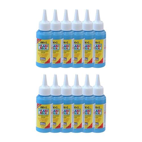 12PK Amos Stained Glass Deco Cobalt Blue 60ml DIY Craft Paint Kids Children 6y+