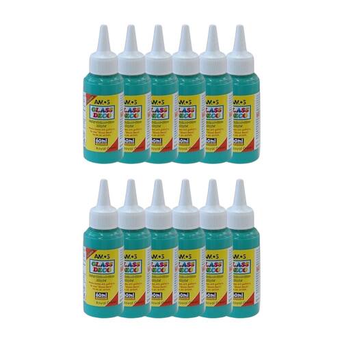 12PK Amos Stained Glass Deco Royal Green 60ml DIY Craft Paint Kids Children 6y+