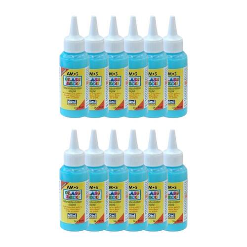 12PK Amos Stained Glass Deco Sky Blue 60ml Bottle DIY Craft Art Paint Kids 6y+