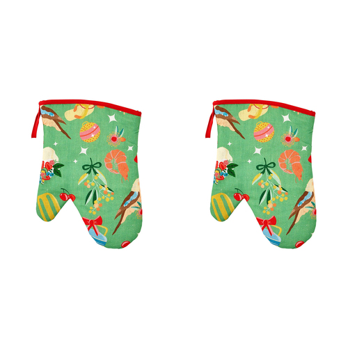 2PK Annabel Trends Linen Single Oven Mitt 18x26cm - Holiday Green