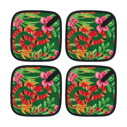 4PK Annabel Trends 100% Linen Pot Holder Kitchen Accessory 20x20cm Jungle Snake