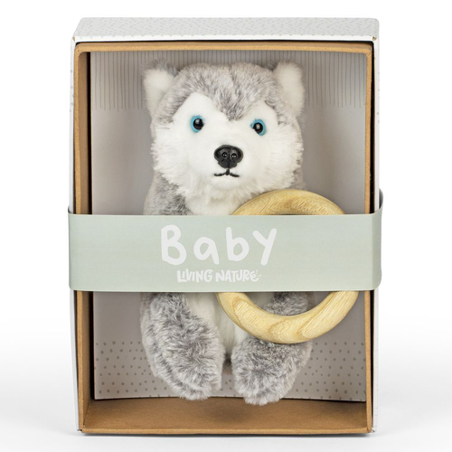 Living Nature 21cm Baby Husky w/ Ring Kids Stuffed Toy - Grey