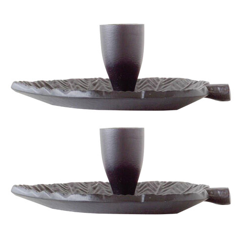 2PK Rayell 14cm Aluminium Candle Holder Leaf Decor - Black