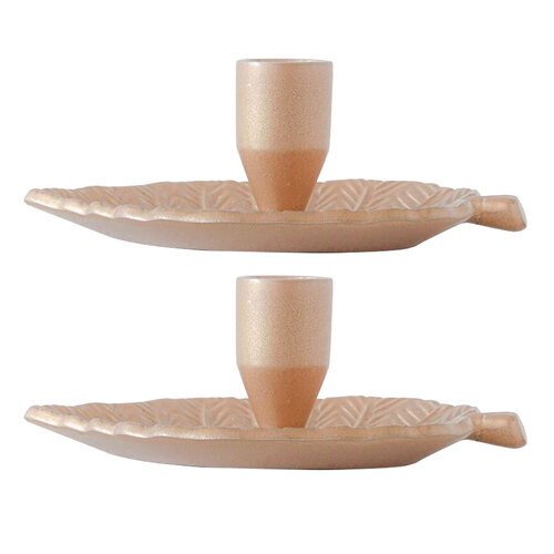 2PK Rayell 14cm Aluminium Candle Holder Leaf Candle Holder - Gold