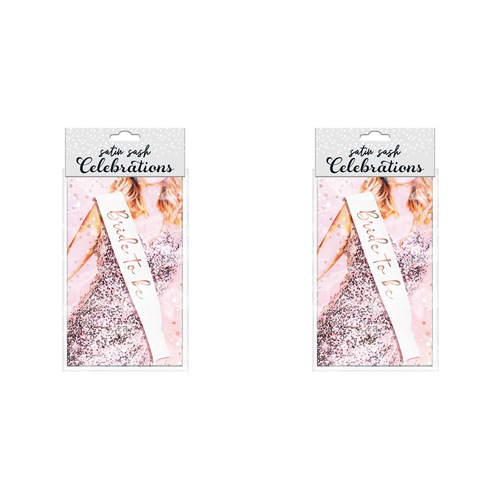 2PK Bride To Be Party Gift Sash White w/ Rose Gold Text