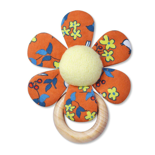 Apple Park Cotton 15cm Teething Rattle Enchanted Leaves Orange Baby Toy 0m+