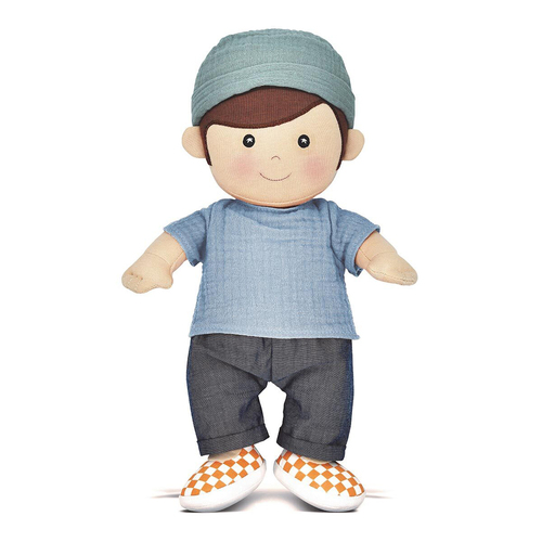 Apple Park Organic Cotton 32cm Doll Theo In Topaz Blue Baby/Infant Toy 0m+