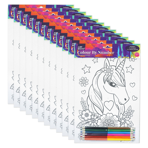 12PK Art Boxd Colour By Number Kids/Children Fun Colouring Art 7y+