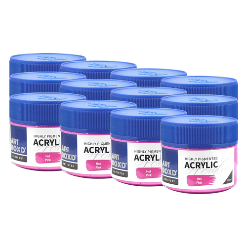 12PK Art Boxd 100ml Premium Acrylic Artists Paint - Hot Pink