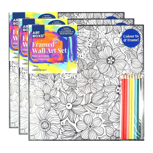 3PK Art Boxd 31cm Framed Colour-In Wall Hanging Art Set Assorted
