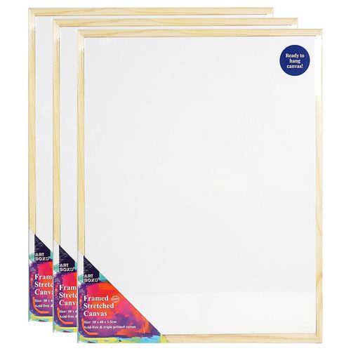 3PK Art Boxd 40cm Stretch Canvas 280gsm w/ Wooden Frame Large - Natural